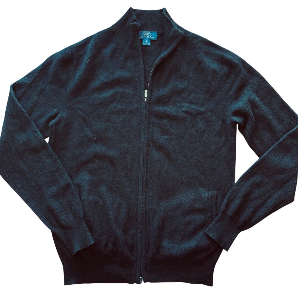 Gobi Mongolian Unisex Cashmere Black Full-Zip Sweater Jacket S